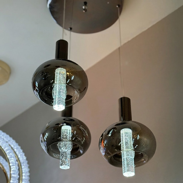 Modern 3-Light Bubble Glass Pendant