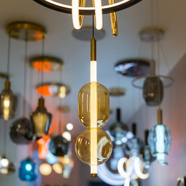 Modern Amber Glass Double-Geometric Pendant Light